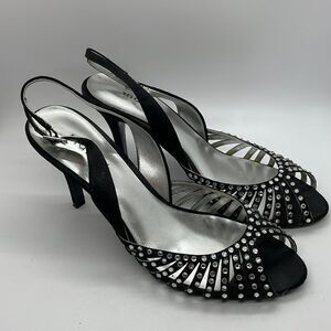 Maripe High Heel Sandals Women’s Size 9 Black with Rhinestones